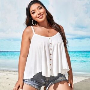 White Asymmetrical Hem Cami Top with Faux Button Front Details